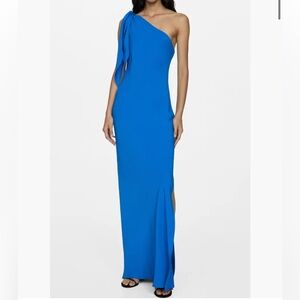 Mango One-Shoulder Maxi Dress in Bright Blue